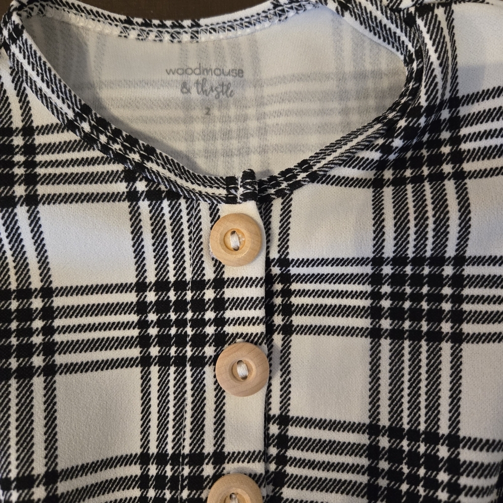Woodmouse & Thistle 2T Classic Black and White Plaid Kids Dress - Picture 2 of 6